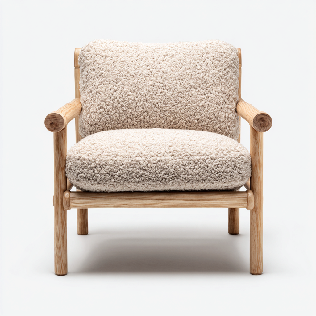 Poltrona tessuto beige e legno 75x80x85 cm - struttura in legno naturale - elegante e comoda con braccioli in legno-Airyora