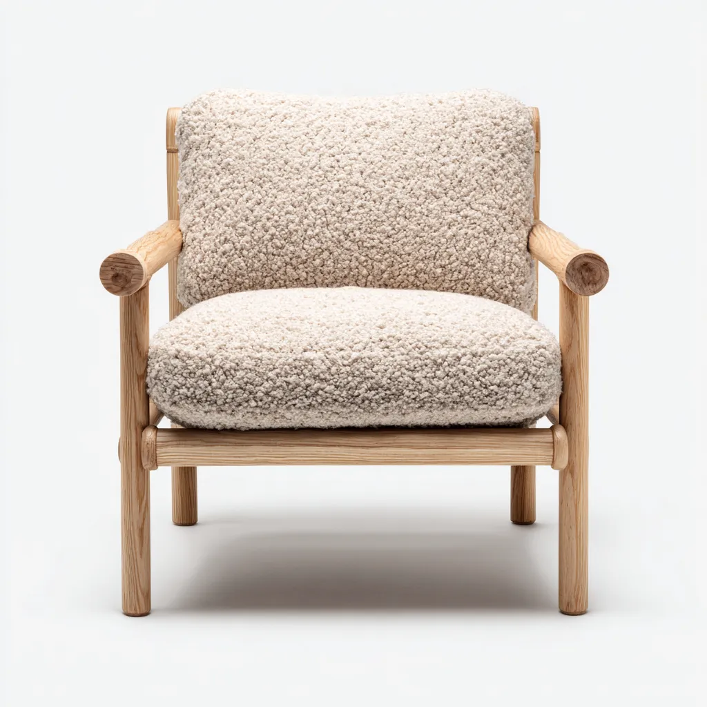 Poltrona tessuto beige e legno 75x80x85 cm - struttura in legno naturale - elegante e comoda con braccioli in legno-Airyora