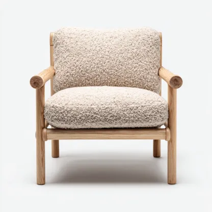 Poltrona tessuto beige e legno 75x80x85 cm - struttura in legno naturale - elegante e comoda con braccioli in legno-Airyora