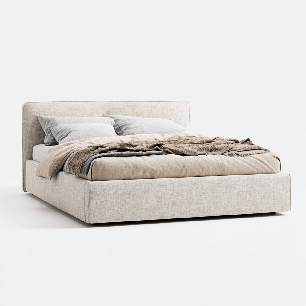 Letto matrimoniale in tessuto 215x165x105 cm - beige - design moderno-Airyora