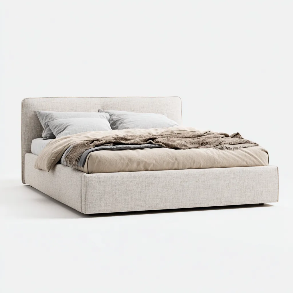 Letto matrimoniale in tessuto 215x165x105 cm - beige - design moderno-Airyora