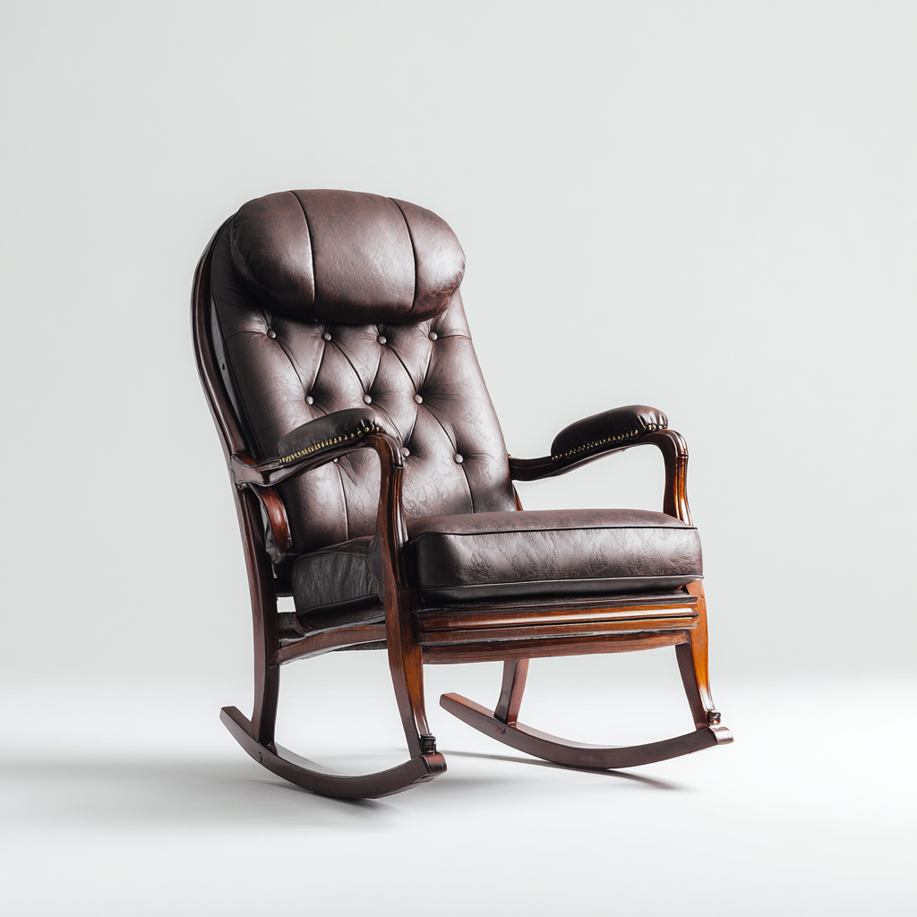 Sedia a dondolo pelle 105x65x95 cm marrone per soggiorno - design classico-Airyora