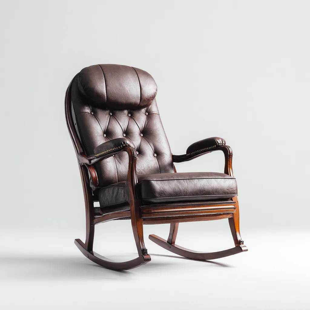 Sedia a dondolo pelle 105x65x95 cm marrone per soggiorno - design classico-Airyora