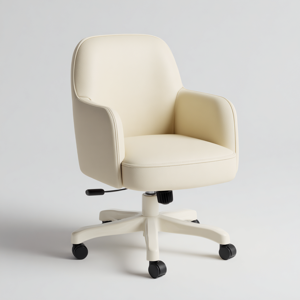 Sedia da ufficio pelle sintetica 60x60x90 cm crema design ergonomico-Airyora