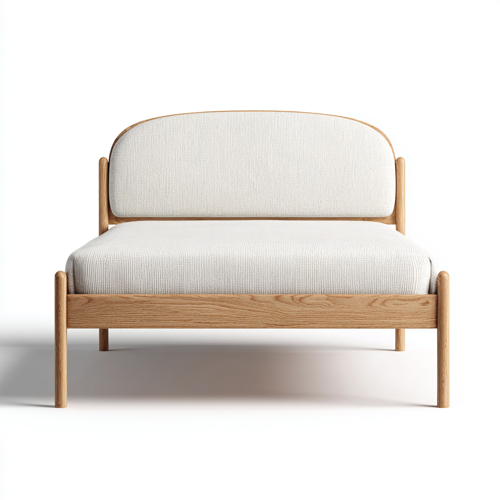 Letto matrimoniale in legno e tessuto 200x160x90 cm - beige-naturale - design minimalista per camera-Airyora