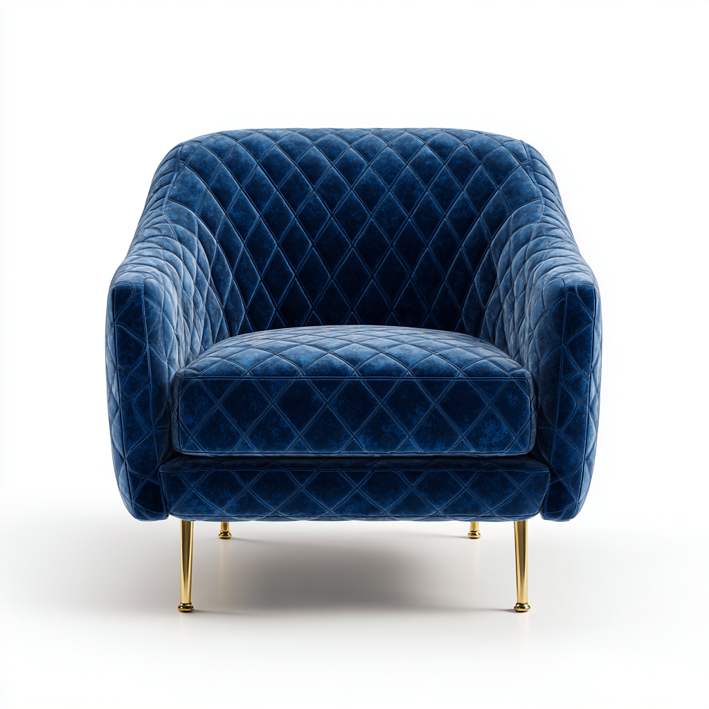 Poltrona velluto blu 80x85x85 cm - struttura in metallo - elegante e comoda con gambe in oro-Airyora