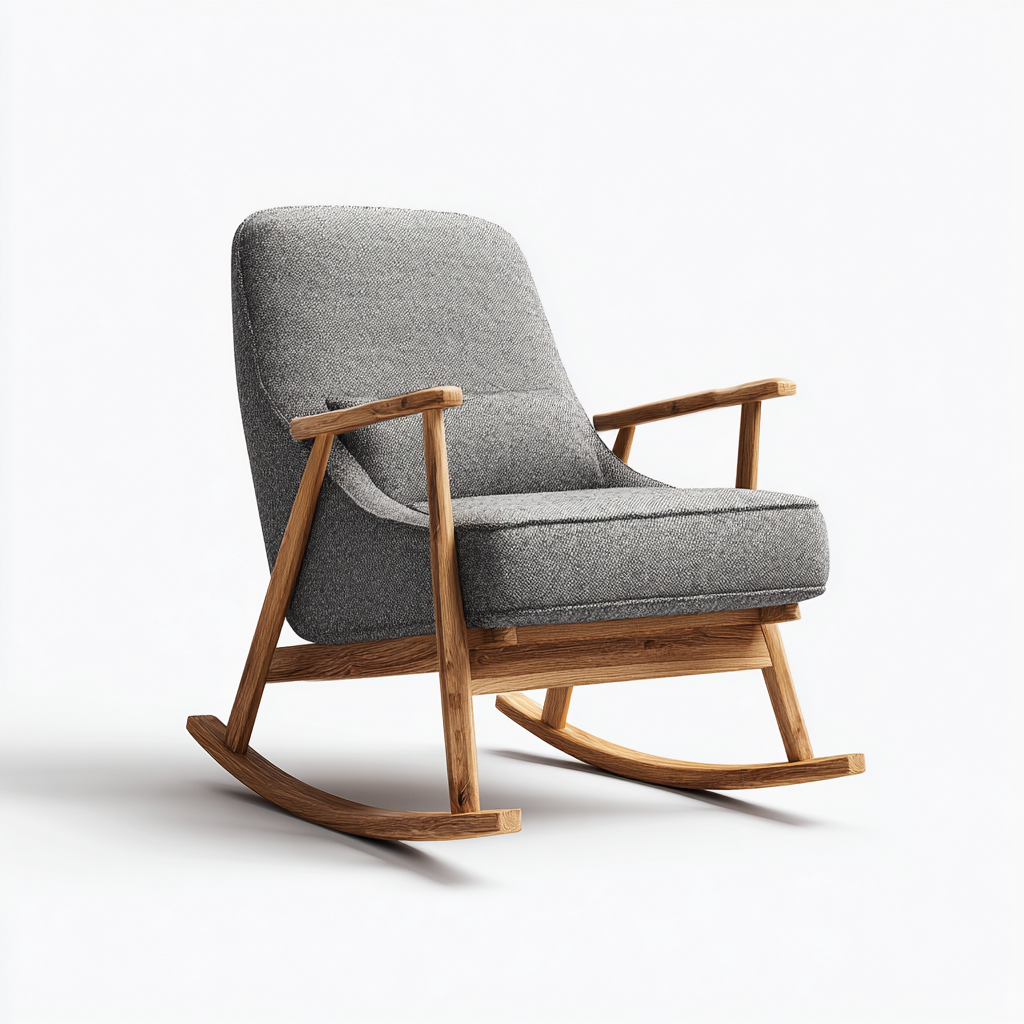 Sedia a dondolo in tessuto 82x78x94 cm - grigio-legno naturale - stile nordico-Airyora