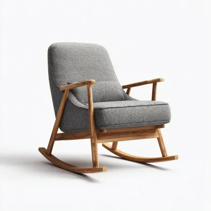 Sedia a dondolo in tessuto 82x78x94 cm - grigio-legno naturale - stile nordico-Airyora