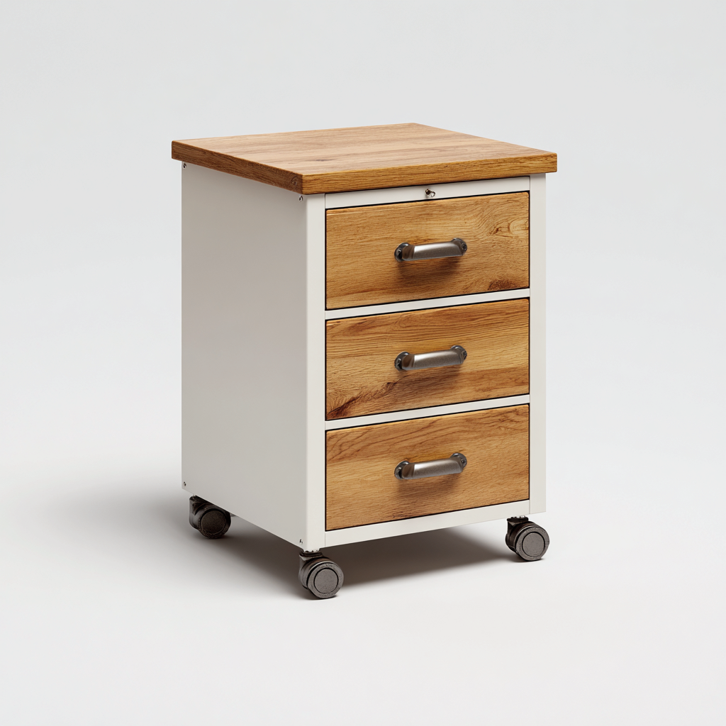 Armadio per ufficio in metallo-legno 45x40x65 cm - bianco-naturale - design moderno-Airyora