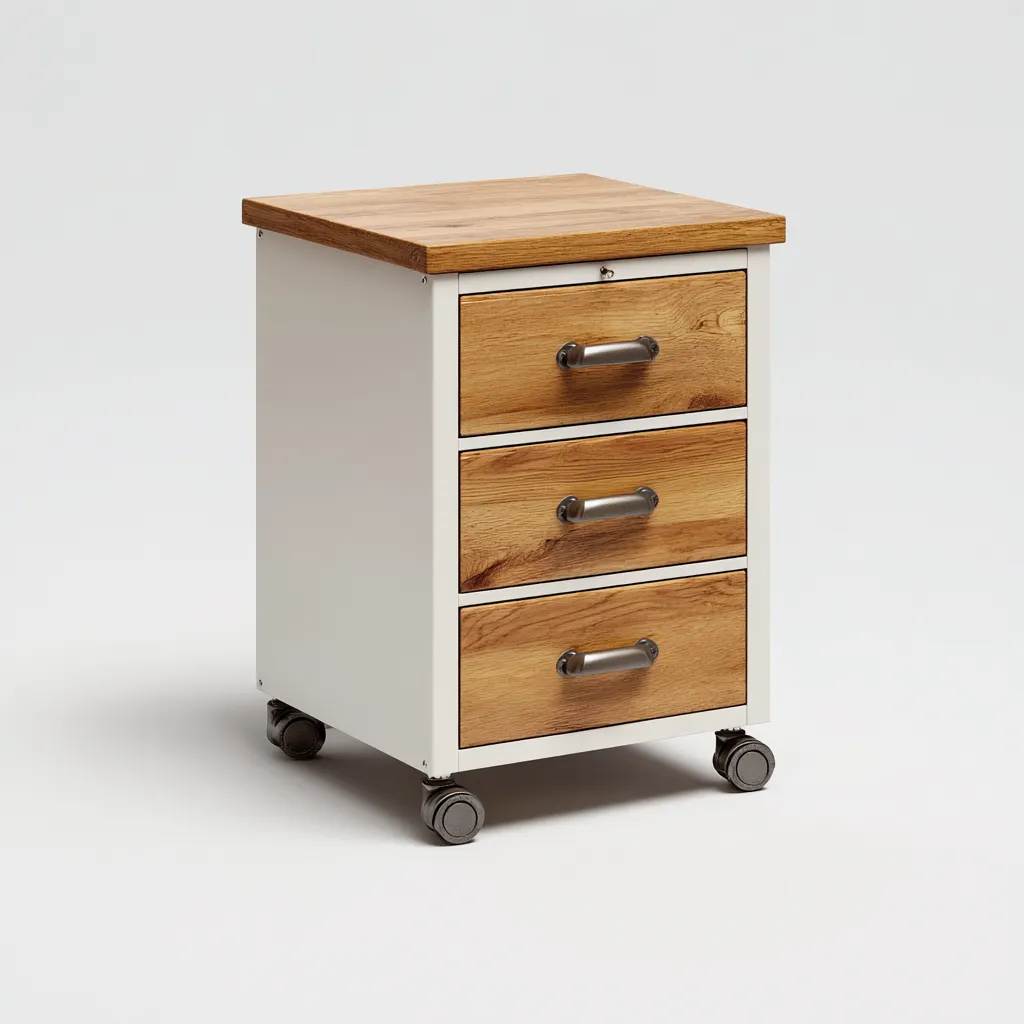 Armadio per ufficio in metallo-legno 45x40x65 cm - bianco-naturale - design moderno-Airyora