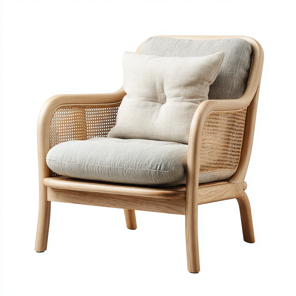 Poltrona in legno e tessuto 75x70x85 cm - legno naturale-beige chiaro - design contemporaneo-Airyora