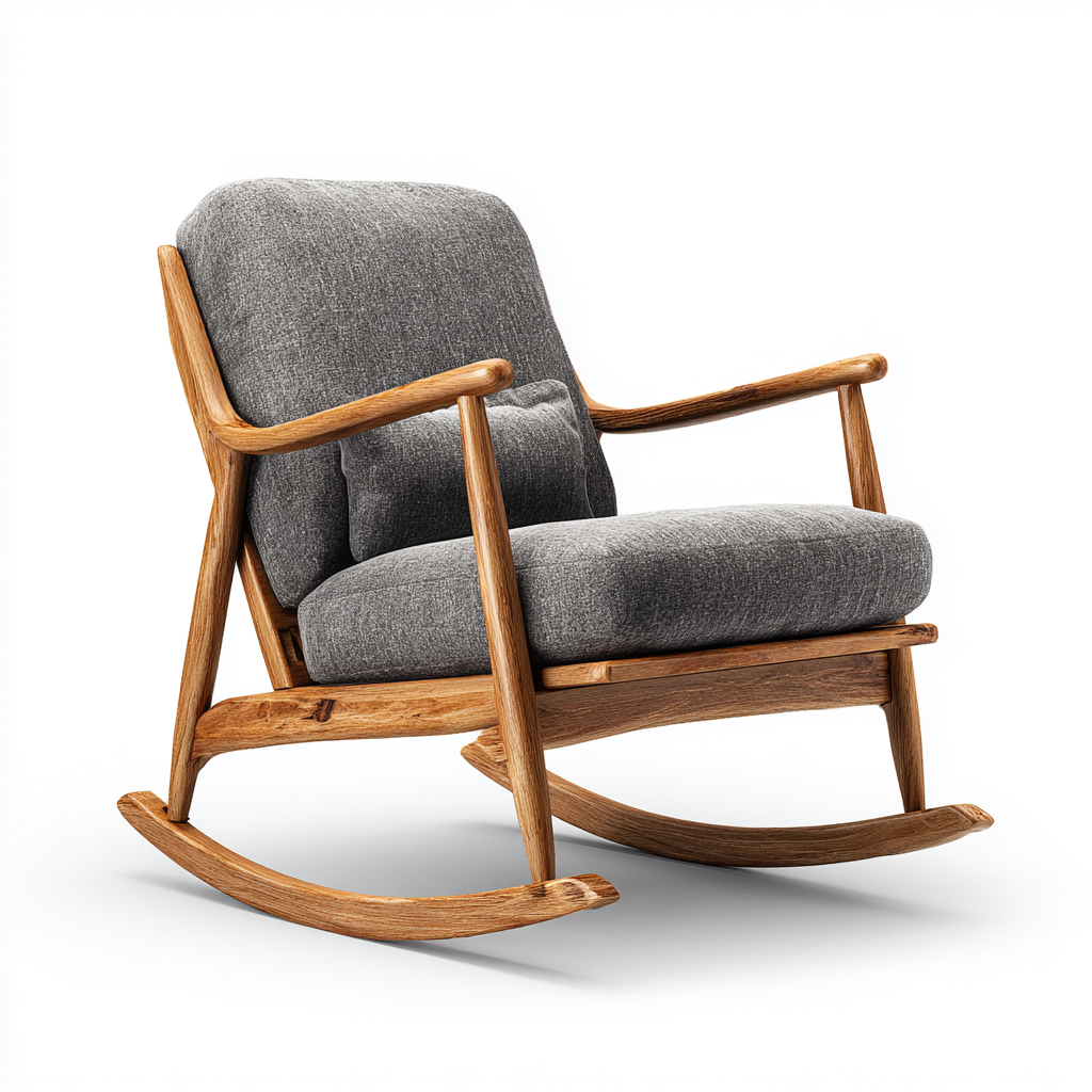 Sedia a dondolo tessuto-legno 102x63x92 cm grigio-legno naturale per soggiorno - design moderno-Airyora
