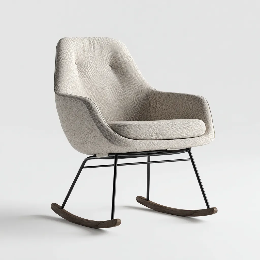 Sedia a dondolo in tessuto 81x74x93 cm - beige-nero-legno scuro - stile moderno-Airyora