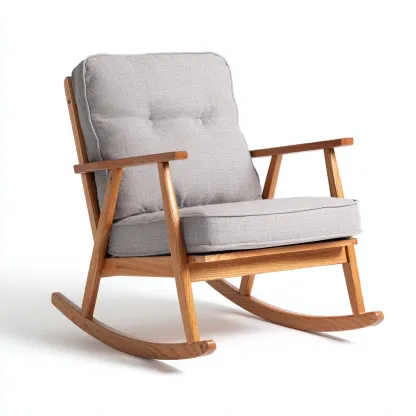 Sedia a dondolo tessuto grigio e legno 70x80x90 cm - struttura in legno - elegante e comoda con braccioli in legno naturale-Airyora