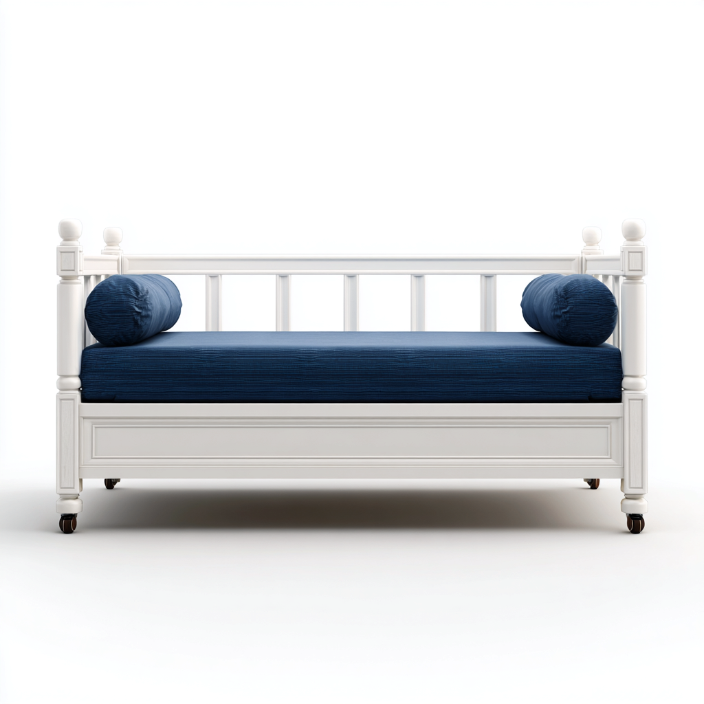 Divano letto 200x90x85 cm - bianco-blu - design classico per soggiorno-Airyora