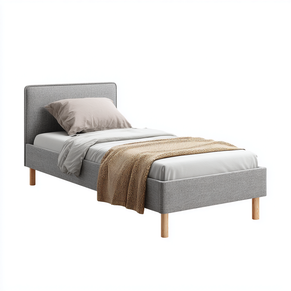 Letto singolo in tessuto 200x100x105 cm - grigio-legno naturale - design moderno adatto per camera da letto-Airyora