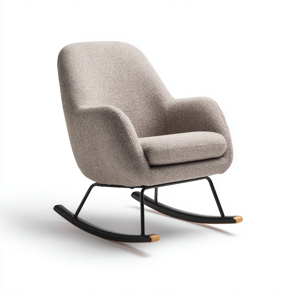 Sedia a dondolo tessuto e metallo 80x75x100 cm beige-black-wood - design moderno-Airyora