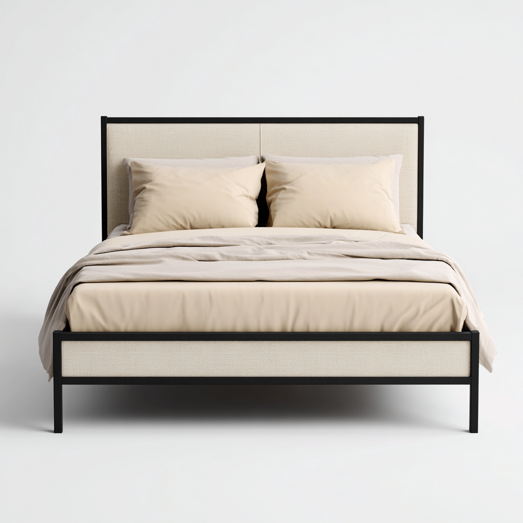 Letto matrimoniale in metallo-tessuto 210x160x110 cm - beige-nero - design moderno-Airyora