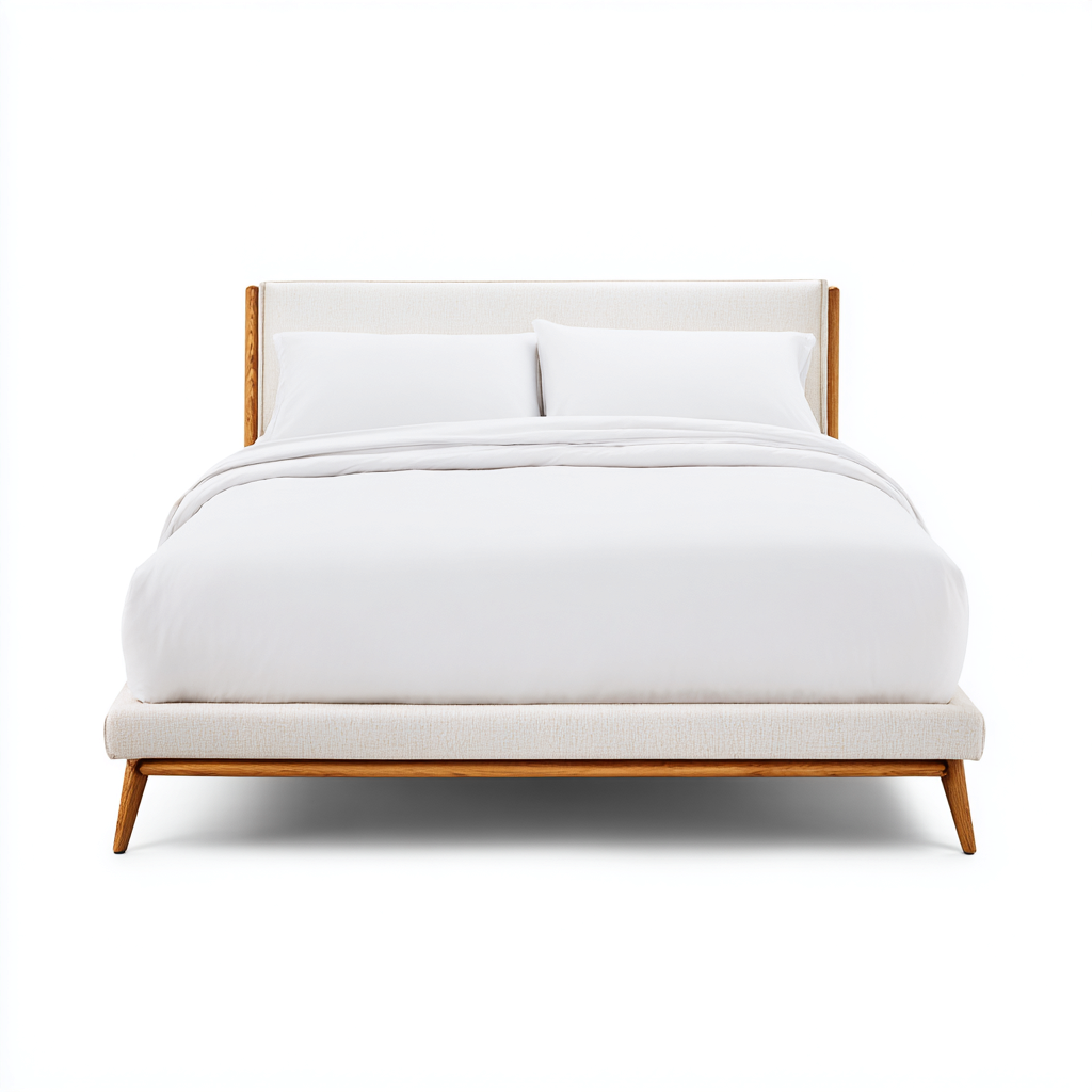 Letto matrimoniale legno-tessuto 208x158x110 cm bianco-legno naturale design moderno-Airyora