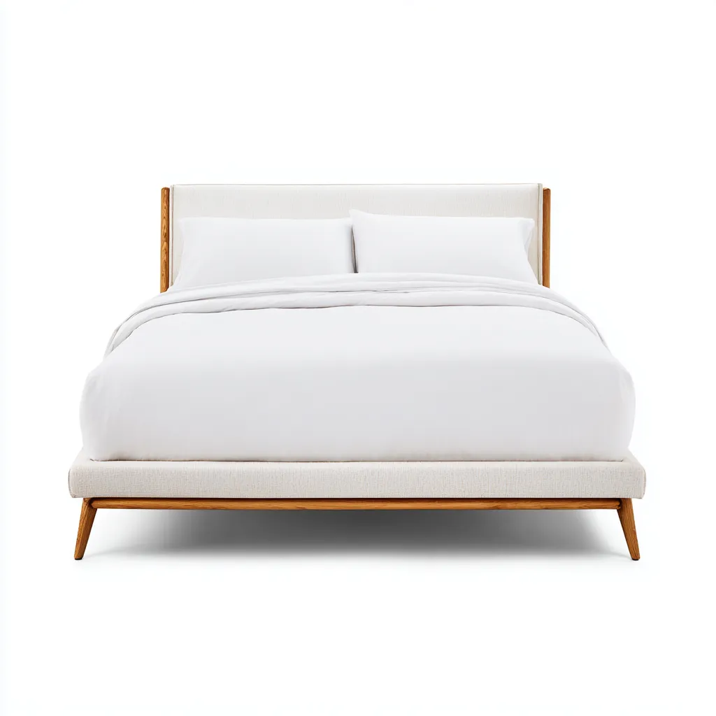 Letto matrimoniale legno-tessuto 208x158x110 cm bianco-legno naturale design moderno-Airyora