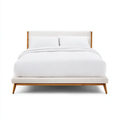 Letto matrimoniale legno-tessuto 208x158x110 cm bianco-legno naturale design moderno-Airyora