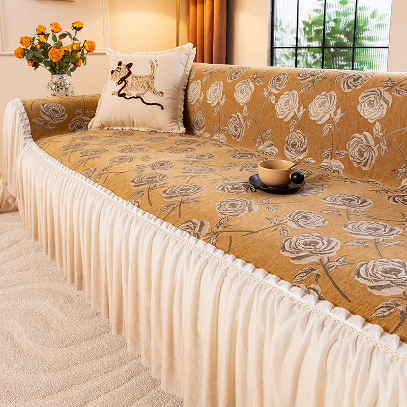 Pokrowiec na poduszkę sofy antypoślizgowy z falbaną