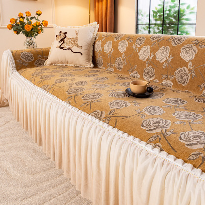 Pokrowiec na poduszkę sofy antypoślizgowy z falbaną