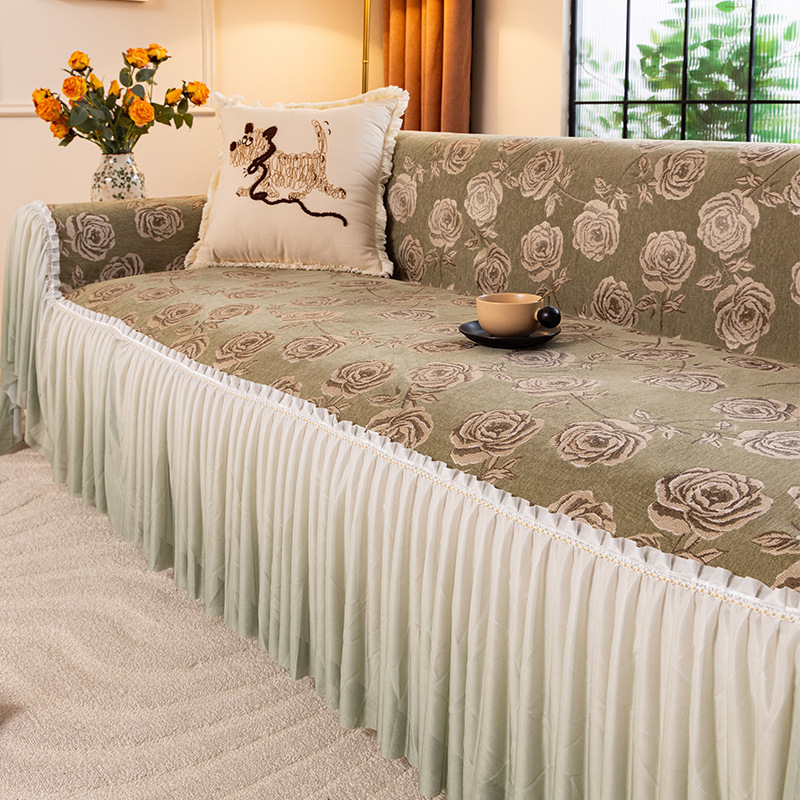 Pokrowiec na poduszkę sofy antypoślizgowy z falbaną