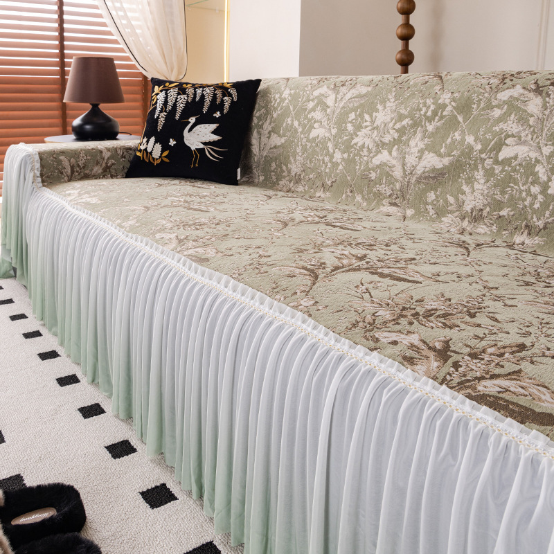 Pokrowiec na poduszkę sofy antypoślizgowy z falbaną