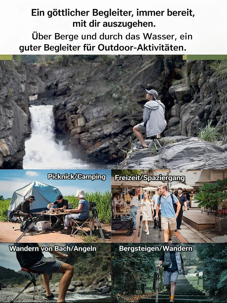 2-in-1 Gehstock mit integriertem Sitz – Klappbarer Spazierstock✨️Belastbar bis 200kg👍️ Ultra Leicht 600g – Ideal für Senioren💨 Wandern & Reise