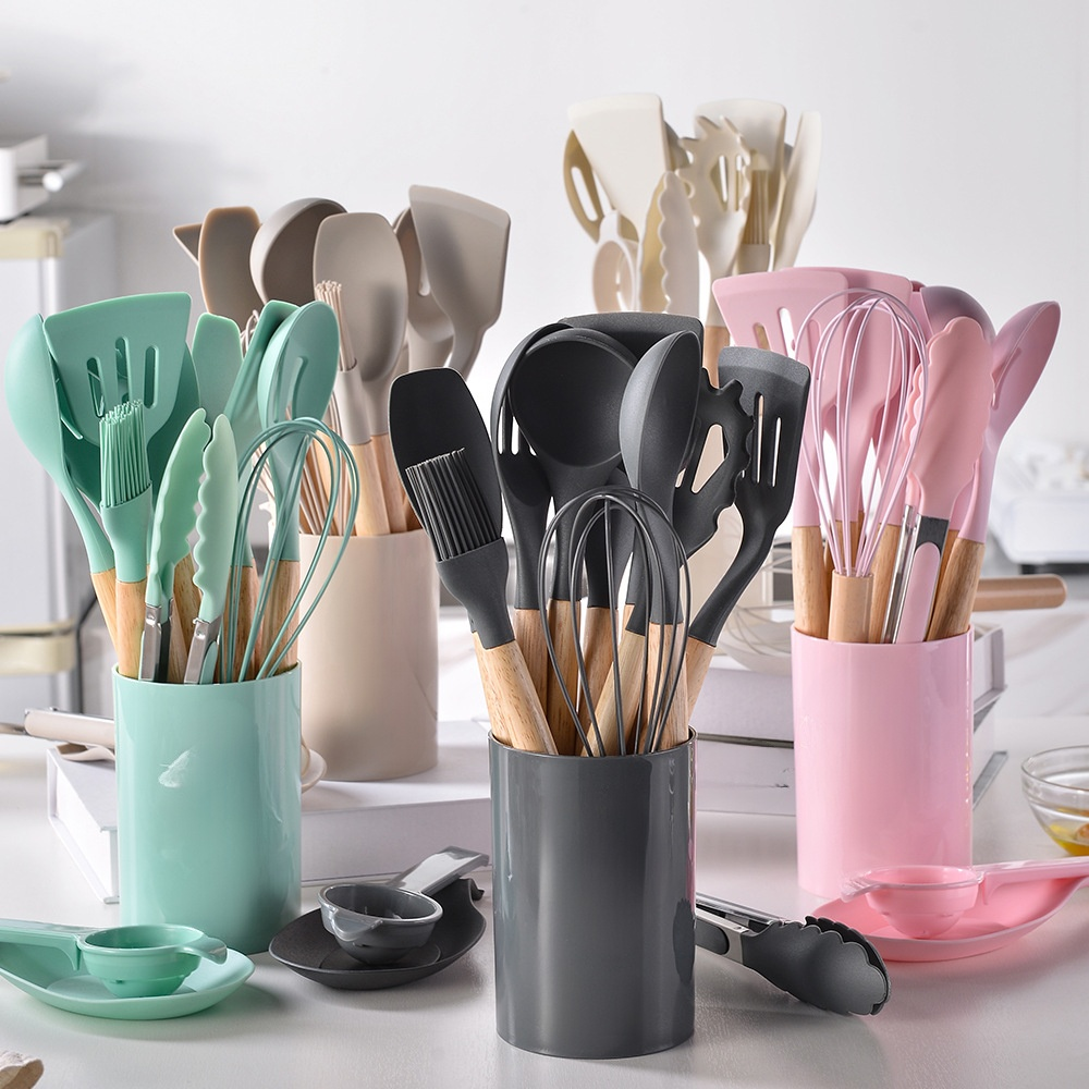 Silikon und Holz Küchenutensilien Set