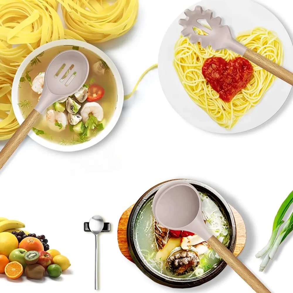 Silikon und Holz Küchenutensilien Set