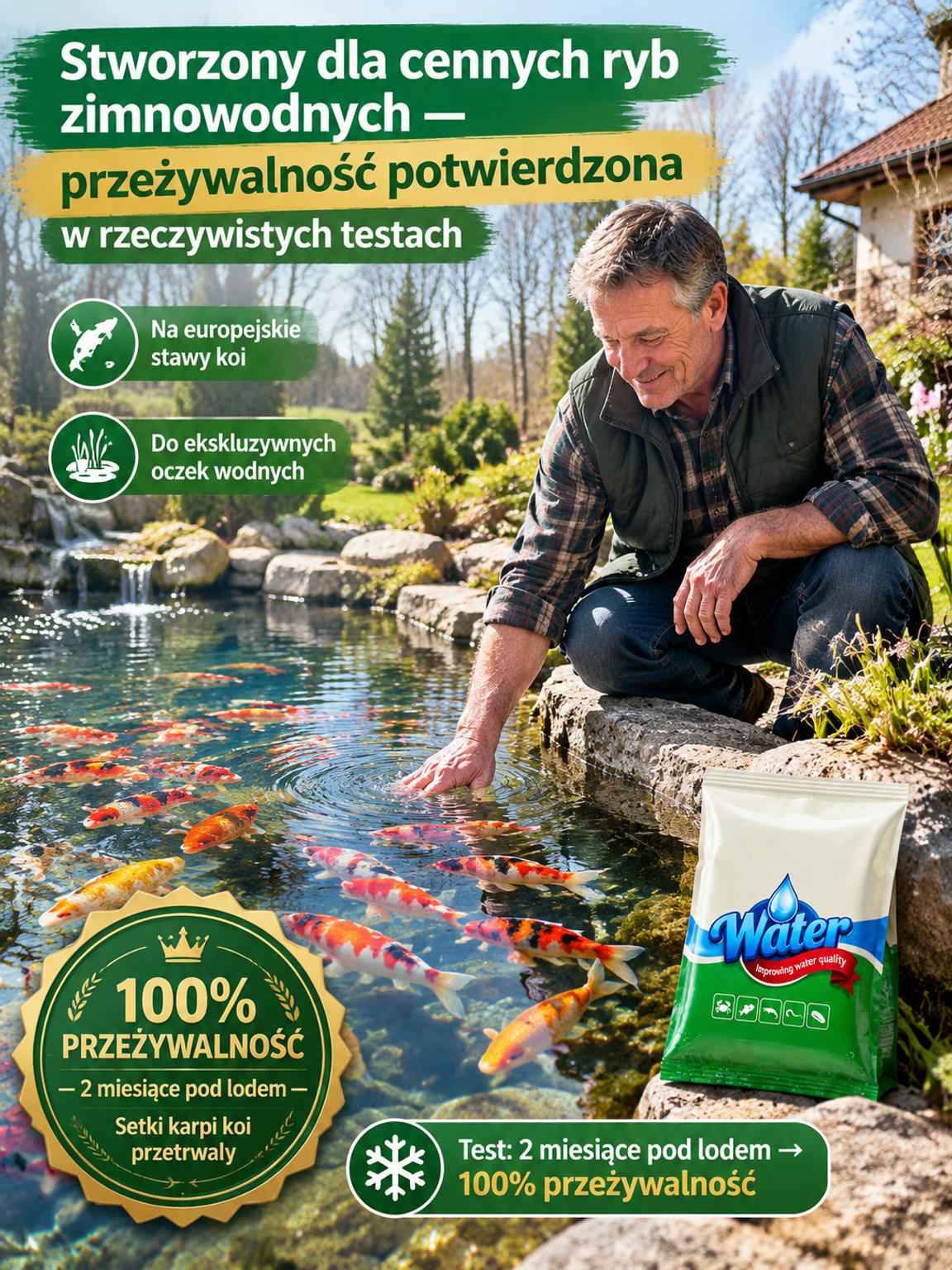 Środek do oczyszczania wody w hodowli rybnej, nieszkodliwy dla ryb i krewetek✅ [100% Biologiczny] ❄️ [Aktywny w 0°C] 🚀 [1 Saszetka = 6700m²] 🚚 [Darmowa Wysyłka]