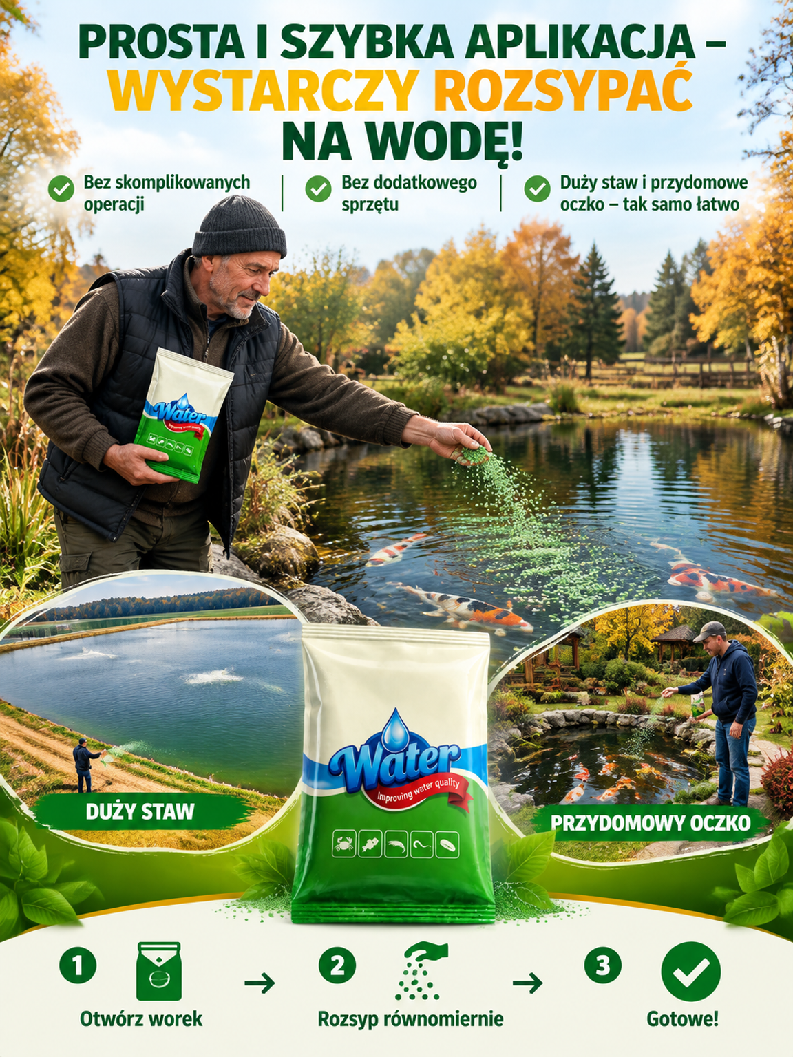 Środek do oczyszczania wody w hodowli rybnej, nieszkodliwy dla ryb i krewetek✅ [100% Biologiczny] ❄️ [Aktywny w 0°C] 🚀 [1 Saszetka = 6700m²] 🚚 [Darmowa Wysyłka]