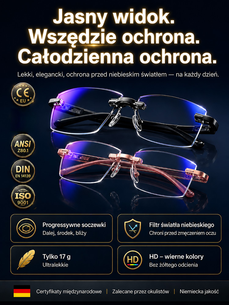 💎Ultralekkie diamentowe okulary bezoprawkowe do czytania| Anty-Niebieskie Światło| Czytanie, Komputer, Jazda| Odporne na Zarysowania🔥
