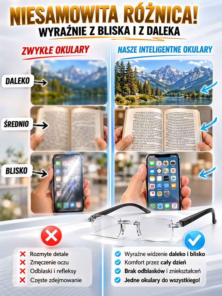 Wielofunkcyjne fotochromowe okulary do czytania z filtrem światła niebieskiego🎁Niemiecka marka okularów obchodzi rocznicę – kup 1, drugi gratis! Płatność przy odbiorze.