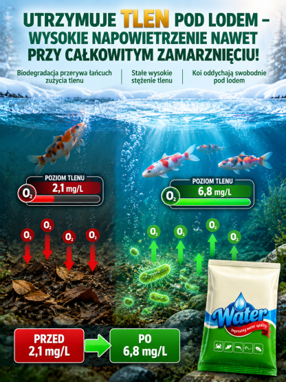 Środek do oczyszczania wody w hodowli rybnej, nieszkodliwy dla ryb i krewetek✅ [100% Biologiczny] ❄️ [Aktywny w 0°C] 🚀 [1 Saszetka = 6700m²] 🚚 [Darmowa Wysyłka]