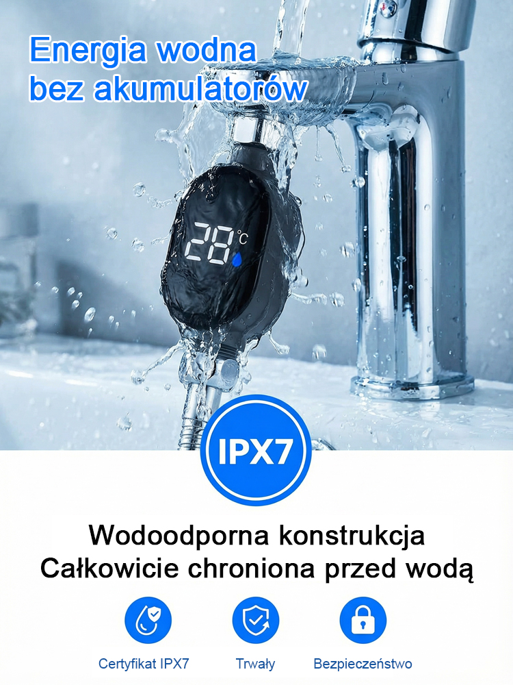 Inteligentny, wodoszczelny wyświetlacz temperatury do słuchawki prysznicowej