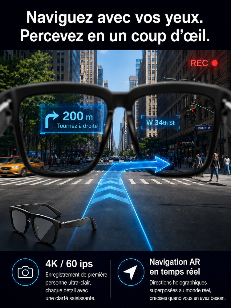 Lunettes Intelligentes AR Tout‑en‑Un | Ajustement Automatique de la Vue + Traduction en Temps Réel