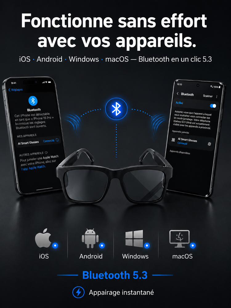Lunettes Intelligentes AR Tout‑en‑Un | Ajustement Automatique de la Vue + Traduction en Temps Réel