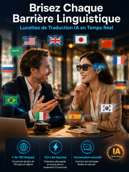 Lunettes Intelligentes AR Tout‑en‑Un | Ajustement Automatique de la Vue + Traduction en Temps Réel