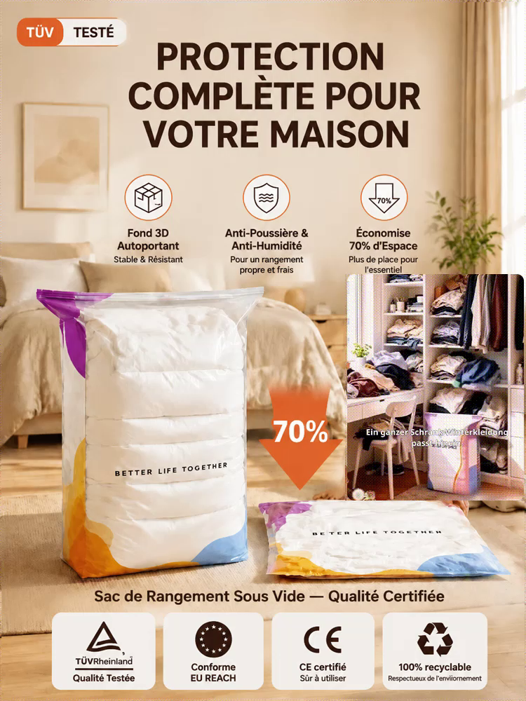 Sac de rangement à compression sous vide anti - rides stéréoscopique