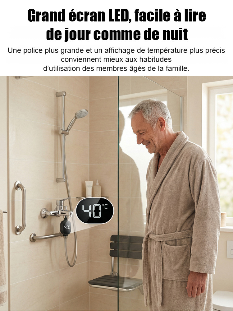 Affichage de température pour pommeau de douche intelligent et étanche