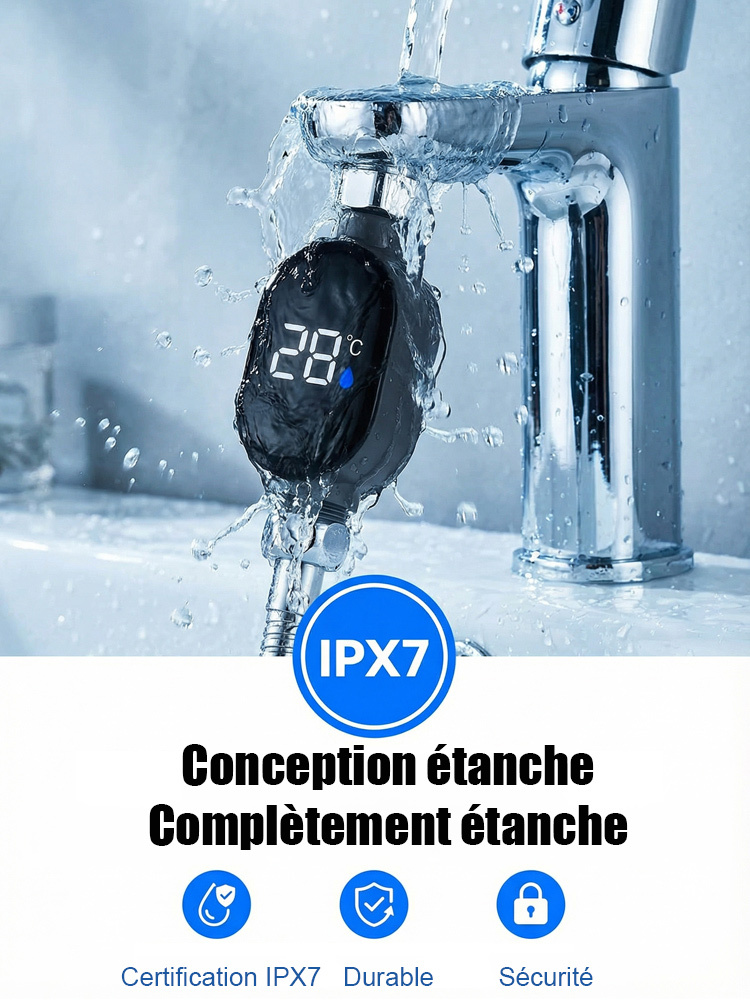 Affichage de température pour pommeau de douche intelligent et étanche