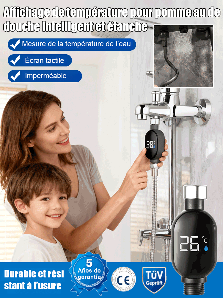 Affichage de température pour pommeau de douche intelligent et étanche