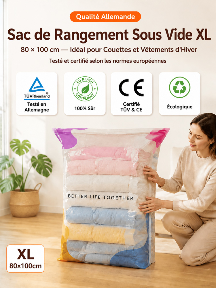 Sac de rangement à compression sous vide anti - rides stéréoscopique