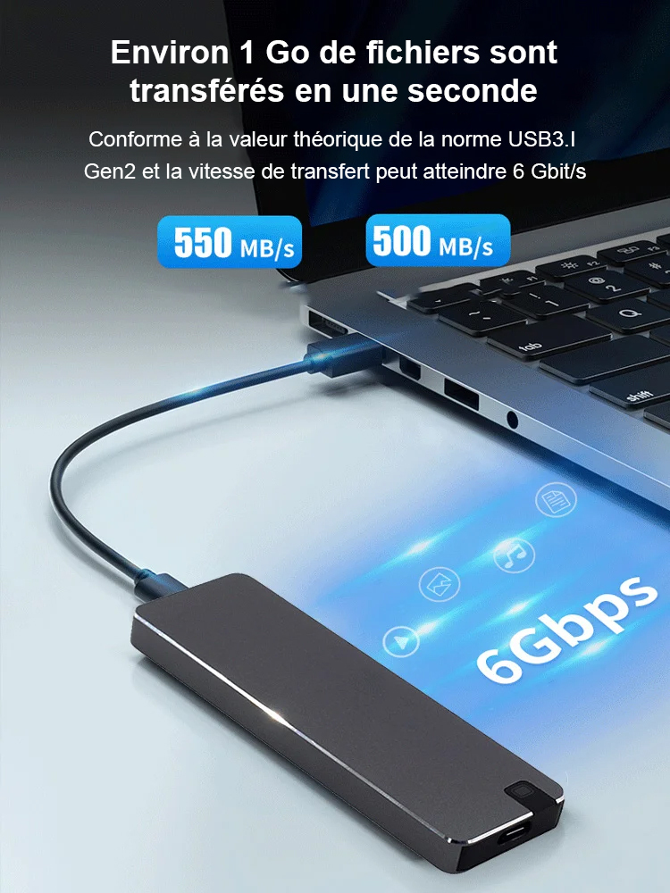 USB4.0 Gen3 – SSD portable haute vitesse : Transfert stable et sans perte