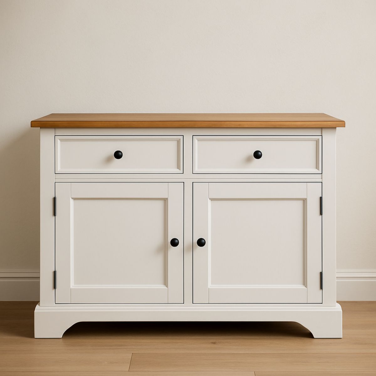 Buffet en Bois Blanc/Chêne 2 Portes 2 Tiroirs 90x45x80 cm