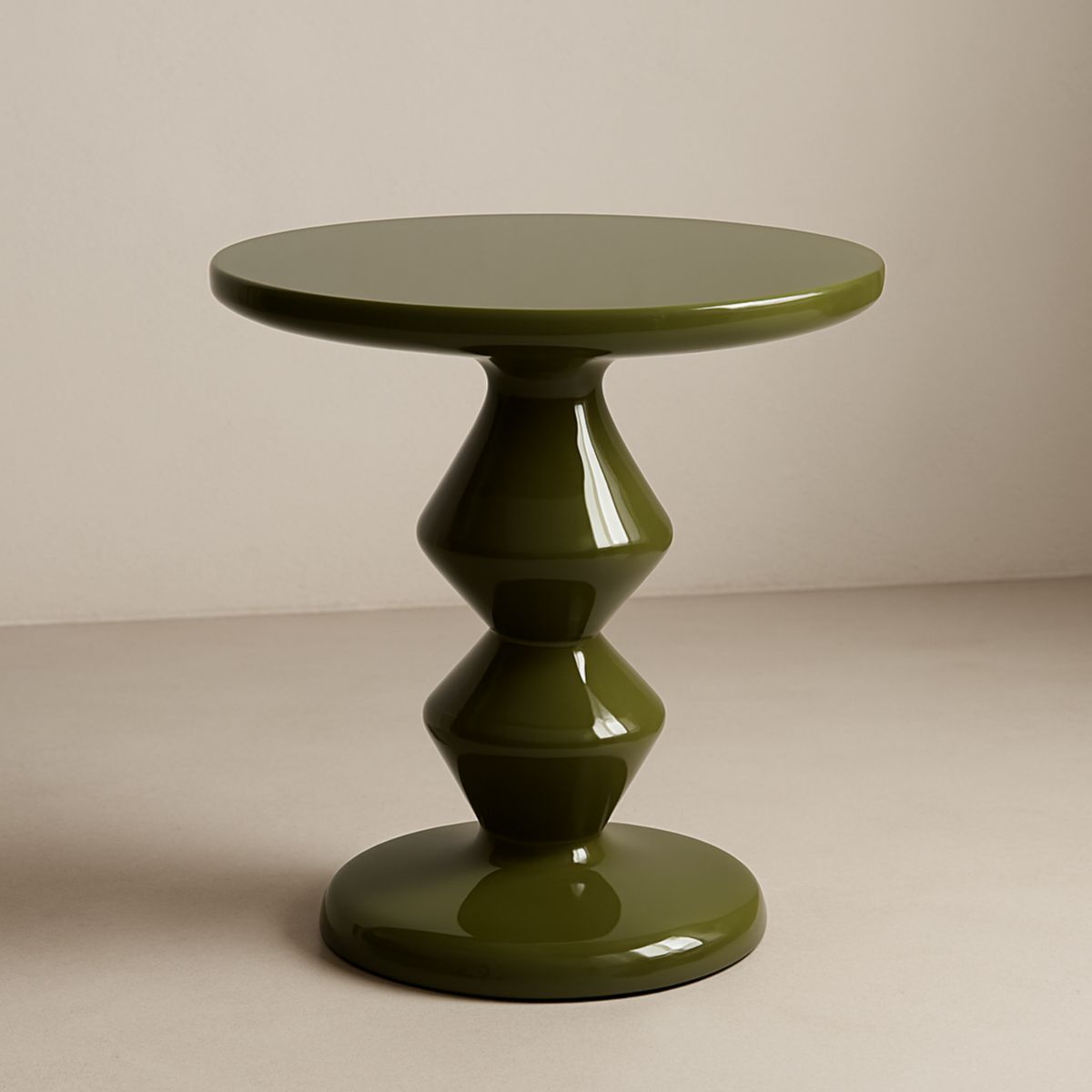Table d'Appoint Ronde en Résine Vert Olive Hauteur 50 cm Diamètre 40 cm