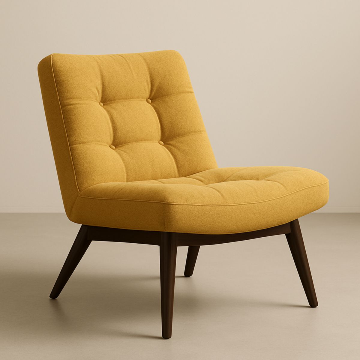 Fauteuil rembourré jaune en tissu polyester pieds en bois massif 80x70x85 cm